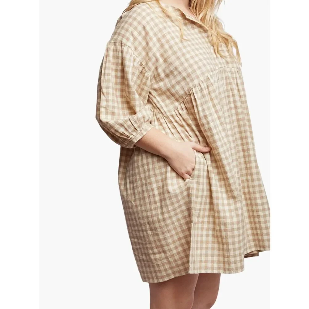 Able Beige Plaid Mini Dress - Picture 2 of 13